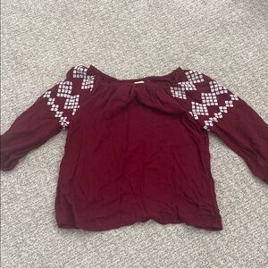 Maroon Blouse with White Embroidery